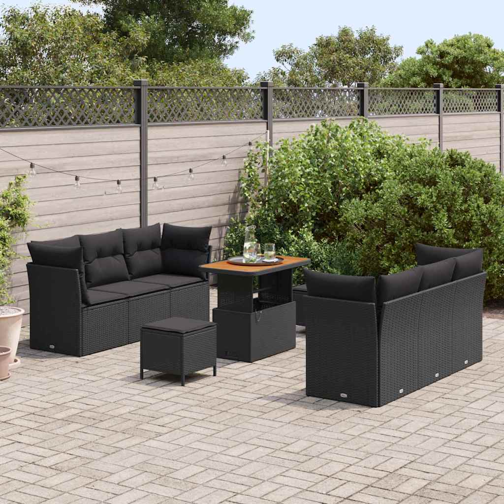 vidaXL Σετ Καναπέ Κήπου με μαξιλάρι 9 pcs Μαύρο 90 x 55 x 71 cm