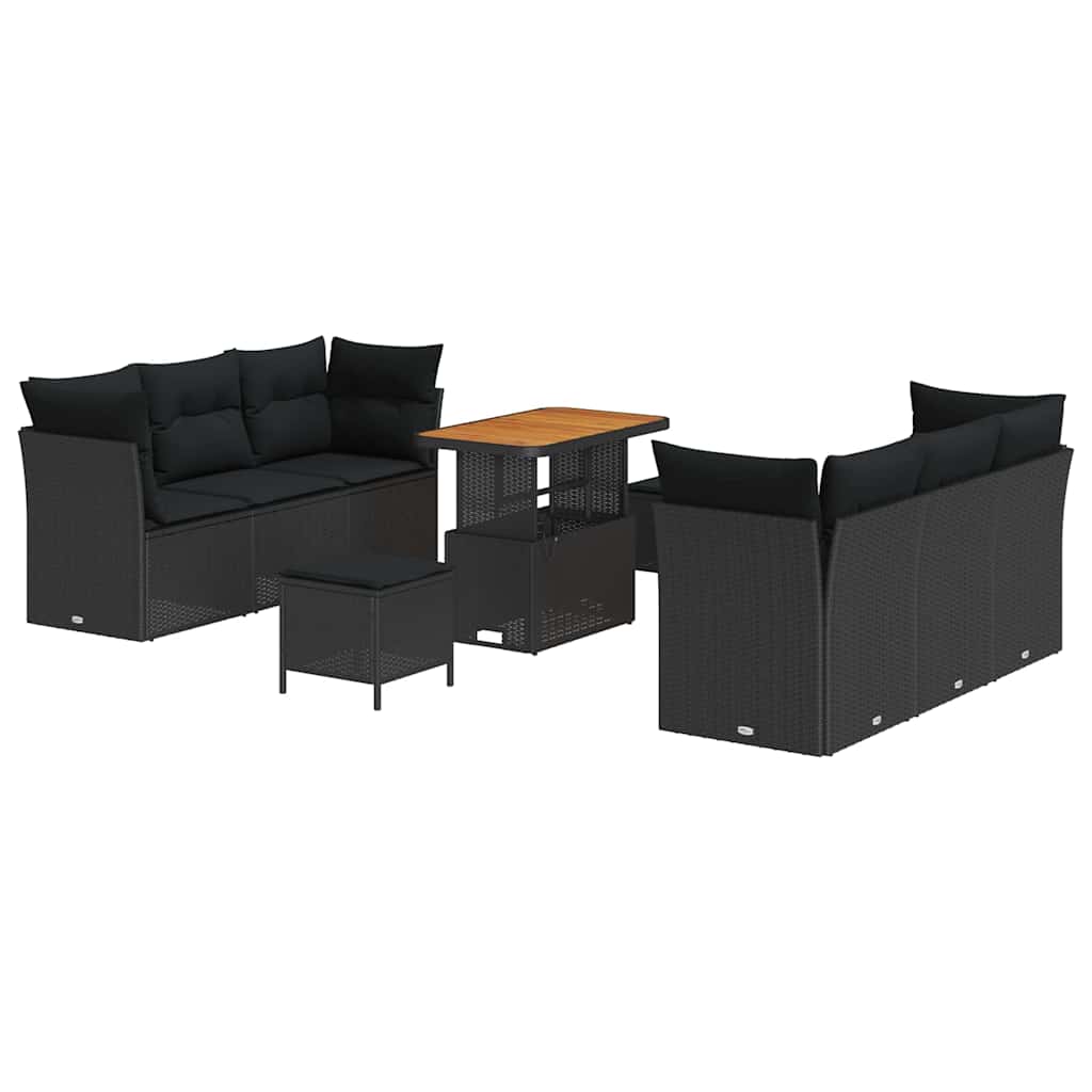 vidaXL Σετ Καναπέ Κήπου με μαξιλάρι 9 pcs Μαύρο 90 x 55 x 71 cm