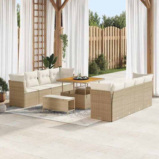 vidaXL Σετ Καναπέ Κήπου 11 pcs Μπεζ και Κρέμα συνθετικό ρατάν