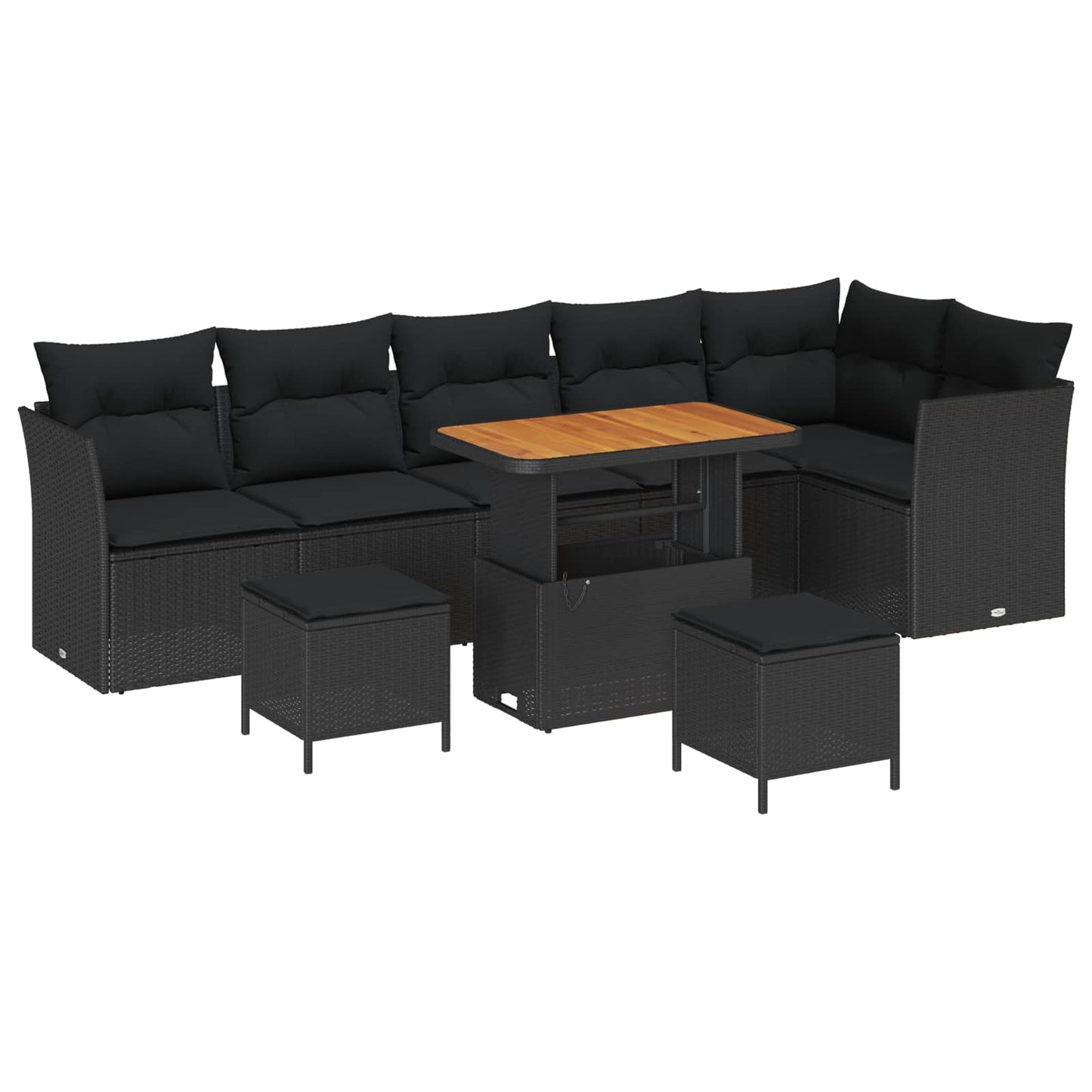 vidaXL Σετ Καναπέ Κήπου με μαξιλάρι 9 pcs Μαύρο 90 x 55 x 71 cm