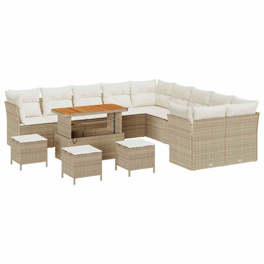 vidaXL Σετ Καναπέ Κήπου 14 pcs Μπεζ και Κρέμα συνθετικό ρατάν