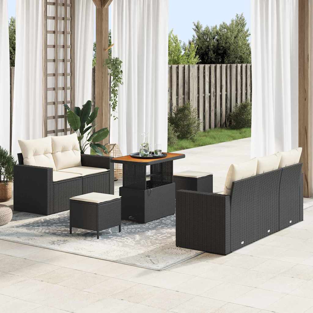 vidaXL Σετ Καναπέ Κήπου 8 pcs Μαύρο και Κρέμα συνθετικό ρατάν