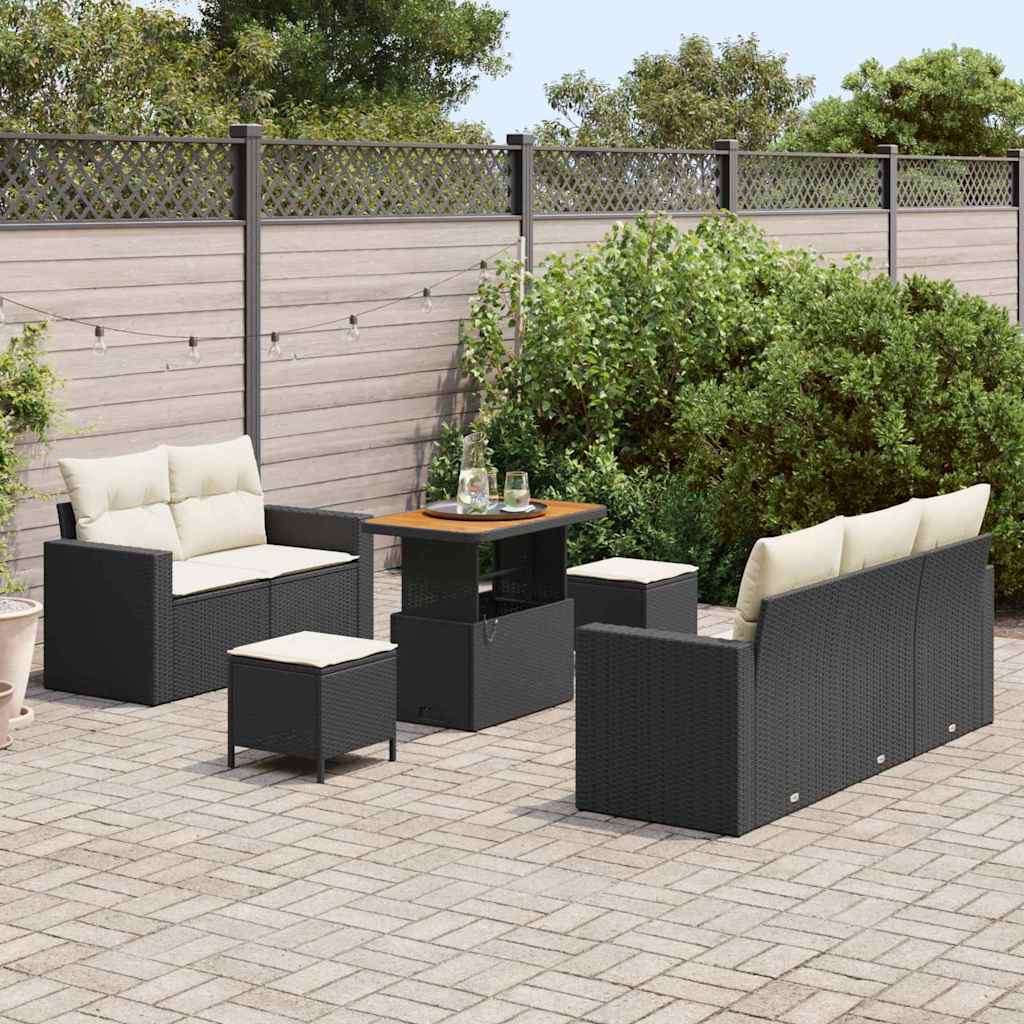 vidaXL Σετ Καναπέ Κήπου 8 pcs Μαύρο και Κρέμα συνθετικό ρατάν