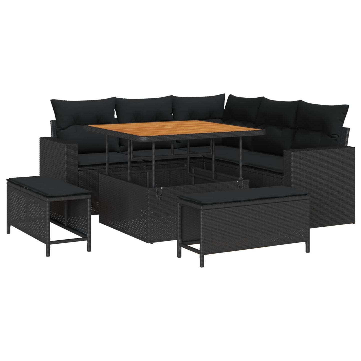 vidaXL Σετ Καναπέ Κήπου με μαξιλάρι 9 pcs Μαύρο συνθετικό ρατάν