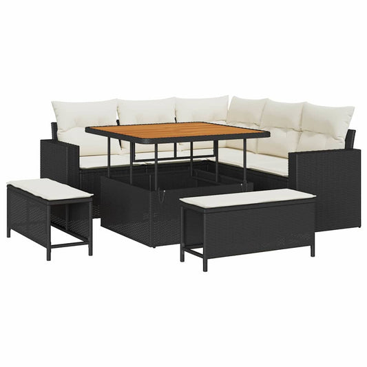 vidaXL Σετ Καναπέ Κήπου 9 pcs Μαύρο και Κρέμα συνθετικό ρατάν