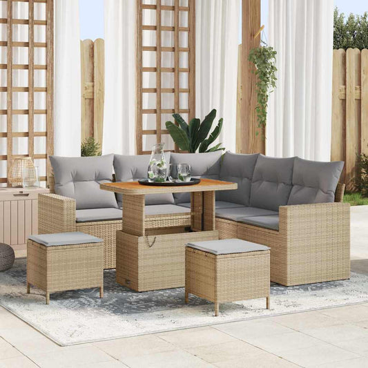 vidaXL Σετ Καναπέ Κήπου 9 pcs Μπέζ και Ανοιχτό Γκρι συνθετικό ρατάν
