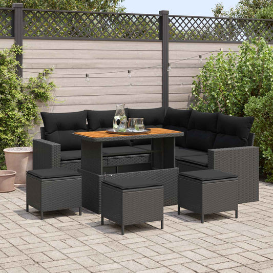 vidaXL Σετ Καναπέ Κήπου με μαξιλάρι 10 pcs Μαύρο συνθετικό ρατάν