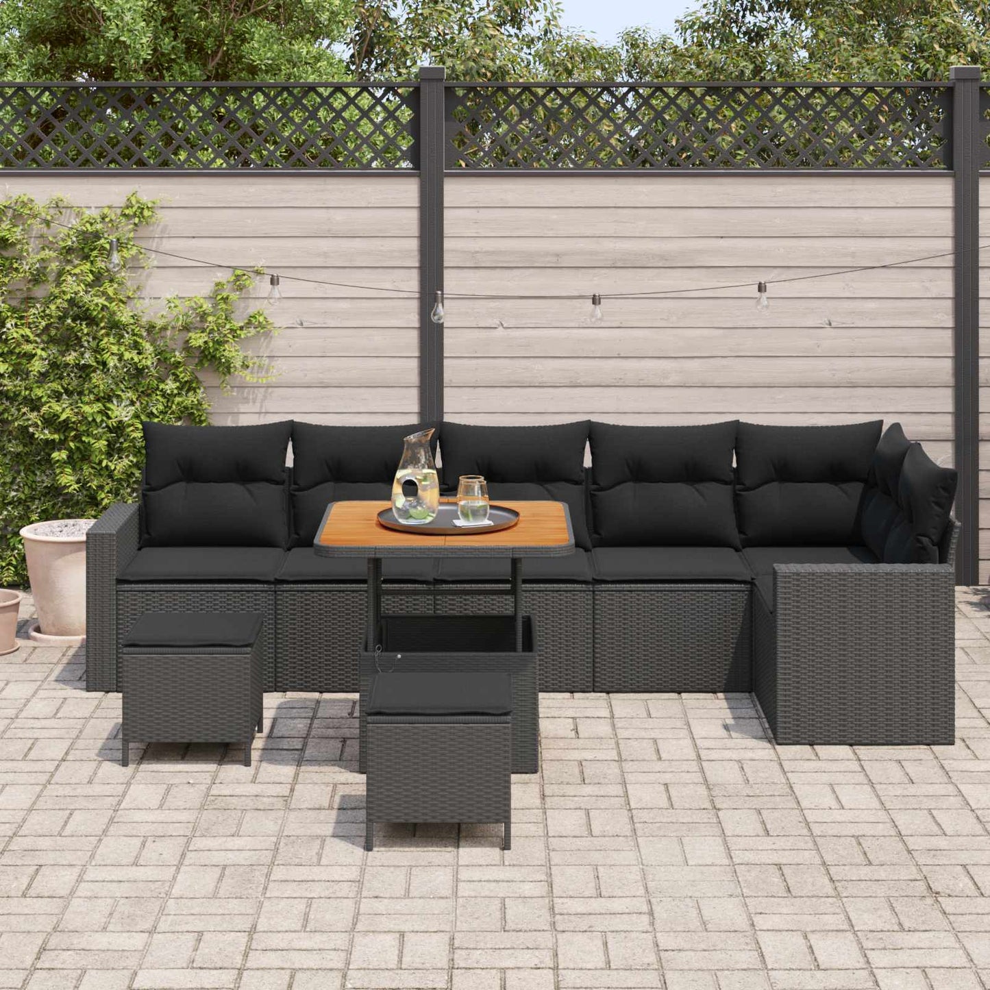 vidaXL Σετ Καναπέ Κήπου με μαξιλάρι 11 pcs Μαύρο συνθετικό ρατάν
