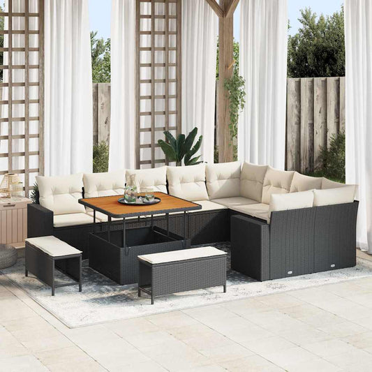 vidaXL Σετ Καναπέ Κήπου 13 pcs Μαύρο και Κρέμα συνθετικό ρατάν