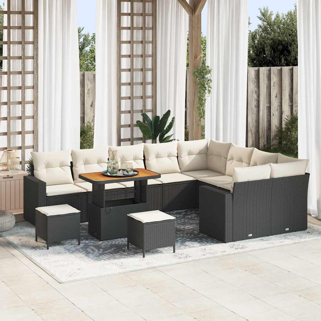 vidaXL Σετ Καναπέ Κήπου 13 pcs Μαύρο και Κρέμα συνθετικό ρατάν