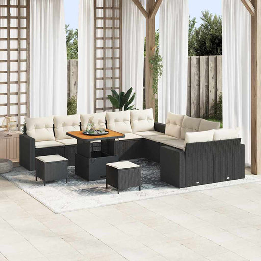 vidaXL Σετ Καναπέ Κήπου 17 pcs Μαύρο και Κρέμα συνθετικό ρατάν