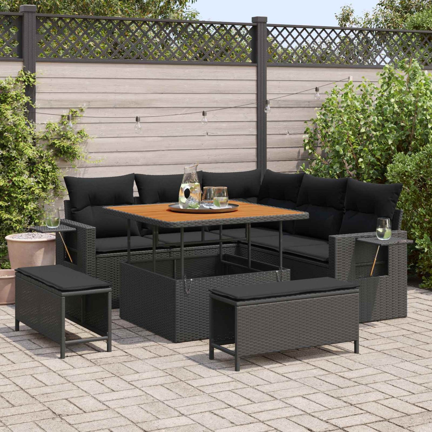 vidaXL Σετ Καναπέ Κήπου με μαξιλάρι 9 pcs Μαύρο συνθετικό ρατάν