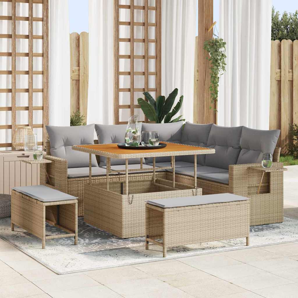 vidaXL Σετ Καναπέ Κήπου 9 pcs Μπέζ και Ανοιχτό Γκρι συνθετικό ρατάν