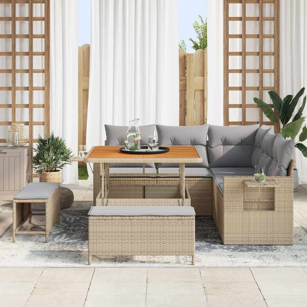 vidaXL Σετ Καναπέ Κήπου 9 pcs Μπέζ και Ανοιχτό Γκρι συνθετικό ρατάν
