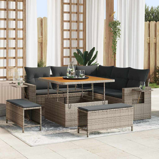 vidaXL Σετ Καναπέ Κήπου με μαξιλάρι 9 pcs Γκρι συνθετικό ρατάν