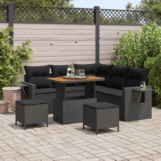 vidaXL Σετ Καναπέ Κήπου με μαξιλάρι 9 pcs Μαύρο συνθετικό ρατάν