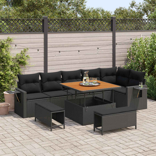 vidaXL Σετ Καναπέ Κήπου με μαξιλάρι 11 pcs Μαύρο συνθετικό ρατάν
