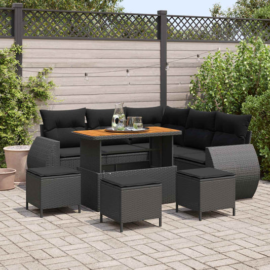 vidaXL Σετ Καναπέ Κήπου με μαξιλάρι 9 pcs Μαύρο συνθετικό ρατάν