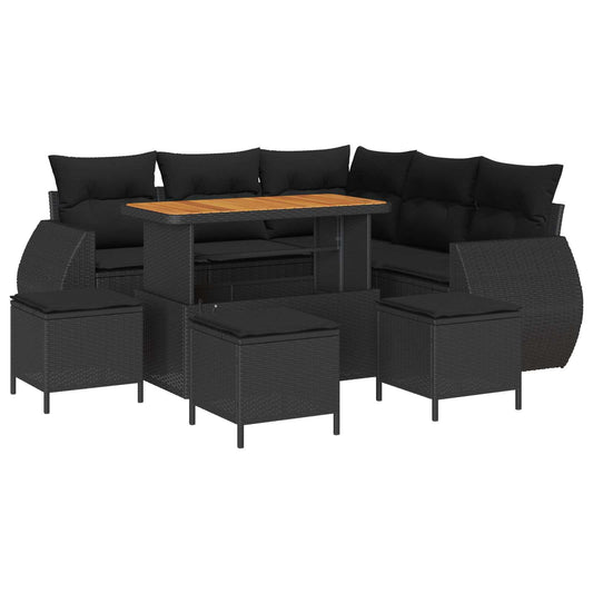 vidaXL Σετ Καναπέ Κήπου με μαξιλάρι 9 pcs Μαύρο συνθετικό ρατάν