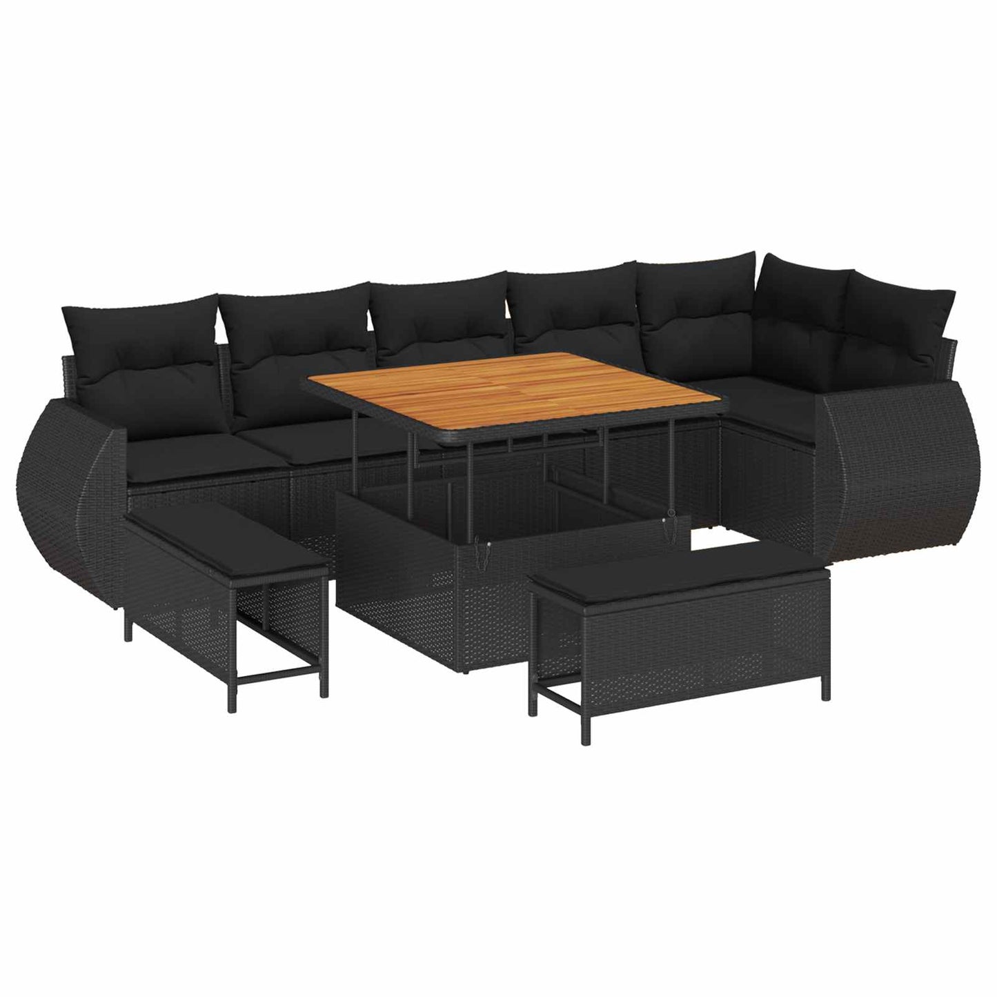 vidaXL Σετ Καναπέ Κήπου με μαξιλάρι με μαξιλάρι 9 pcs Μαύρο Πολυ Ρατάν
