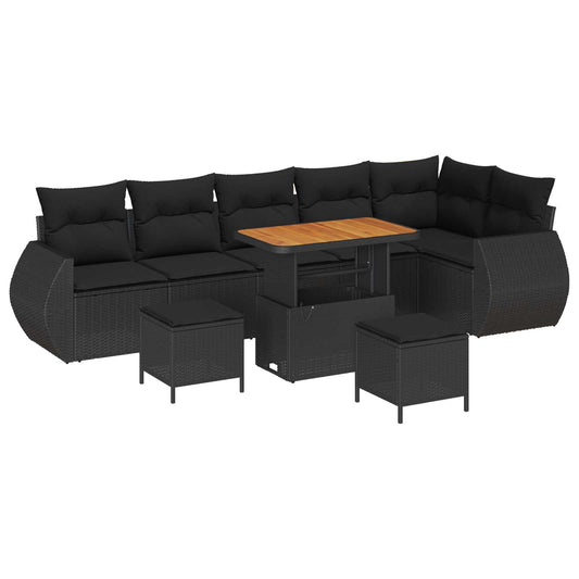 vidaXL Σετ Καναπέ Κήπου με μαξιλάρι με μαξιλάρι 9 pcs Μαύρο Πολυ Ρατάν