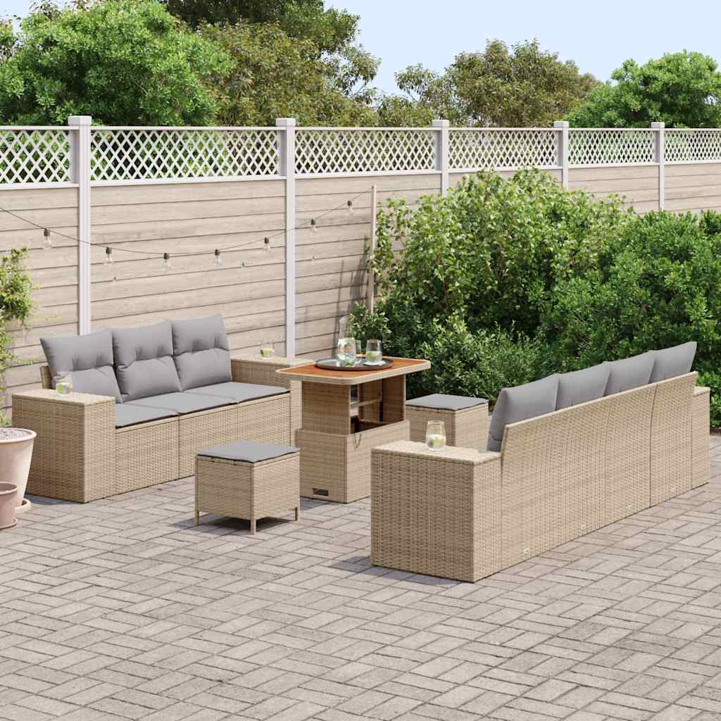 vidaXL Σετ Καναπέ Κήπου 10 pcs Μπέζ και Ανοιχτό Γκρι Πολυ Ρατάν