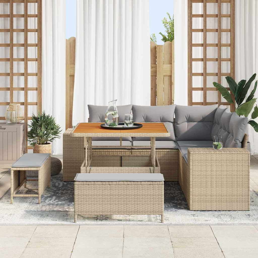 vidaXL Σετ Καναπέ Κήπου με μαξιλάρι 8 pcs Μπέζ και Ανοιχτό Γκρι
