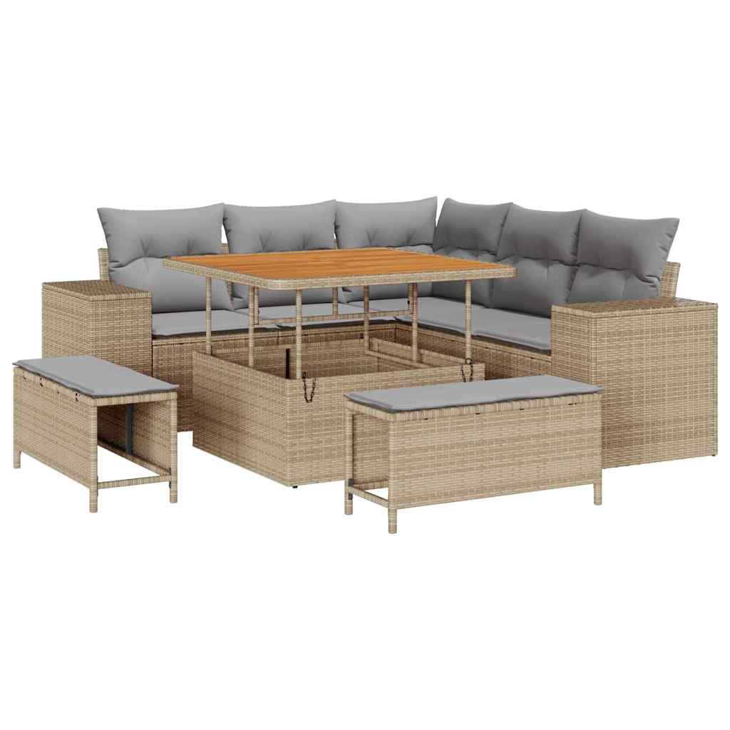 vidaXL Σετ Καναπέ Κήπου με μαξιλάρι 8 pcs Μπέζ και Ανοιχτό Γκρι