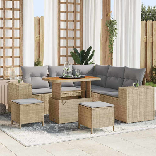 vidaXL Σετ Καναπέ Κήπου με μαξιλάρι 8 pcs Μπέζ και Ανοιχτό Γκρι