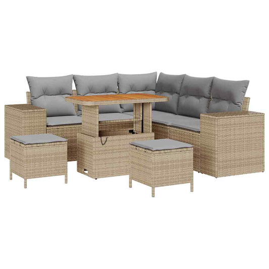 vidaXL Σετ Καναπέ Κήπου με μαξιλάρι 8 pcs Μπέζ και Ανοιχτό Γκρι