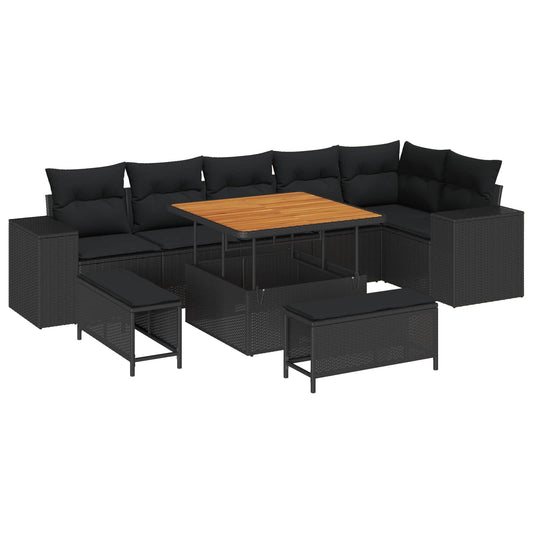 vidaXL Σετ Καναπέ Κήπου με μαξιλάρι 9 pcs Μαύρο συνθετικό ρατάν