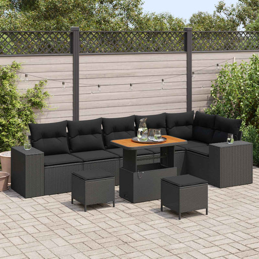 vidaXL Σετ Καναπέ Κήπου με μαξιλάρι 9 pcs Μαύρο συνθετικό ρατάν