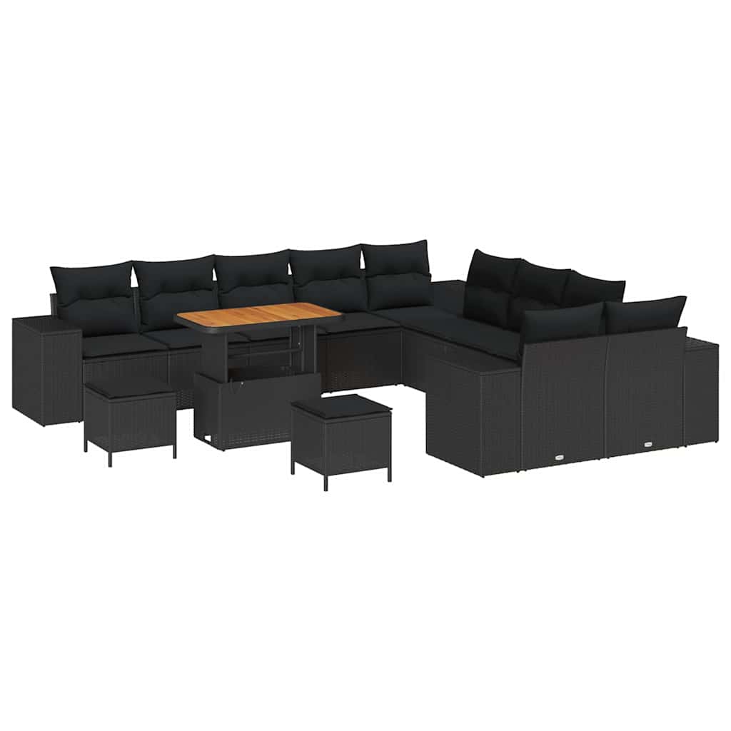 vidaXL Σετ Καναπέ Κήπου με μαξιλάρι 13 pcs Μαύρο 90 x 55 x 71 cm