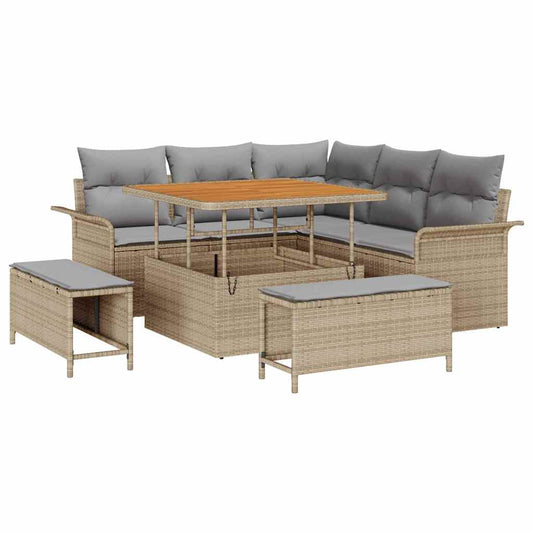 vidaXL Σετ Καναπέ Κήπου με μαξιλάρι 8 pcs Μπέζ και Ανοιχτό Γκρι