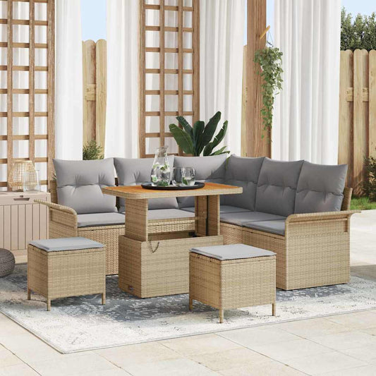 vidaXL Σετ Καναπέ Κήπου με μαξιλάρι 8 pcs Μπέζ και Ανοιχτό Γκρι