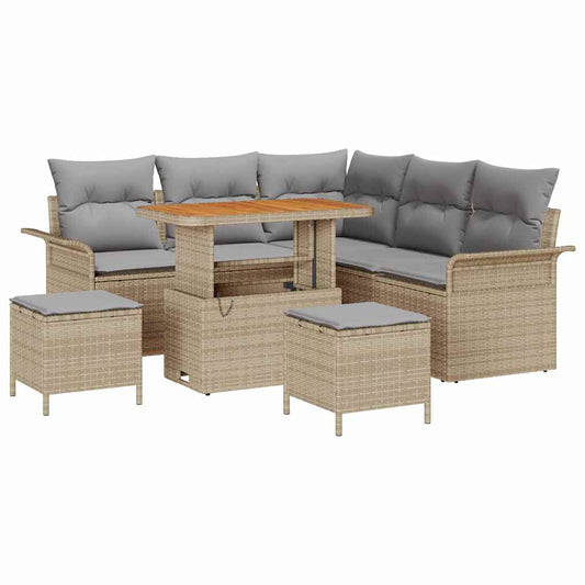 vidaXL Σετ Καναπέ Κήπου με μαξιλάρι 8 pcs Μπέζ και Ανοιχτό Γκρι