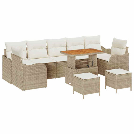 vidaXL Σετ Καναπέ Κήπου με μαξιλάρι 10 pcs Μπεζ, Κρέμα 90 x 55 x 71 cm
