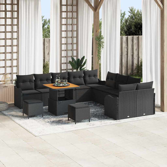 vidaXL Σετ Καναπέ Κήπου με μαξιλάρι 13 pcs Μαύρο 80 x 80 x 71 cm