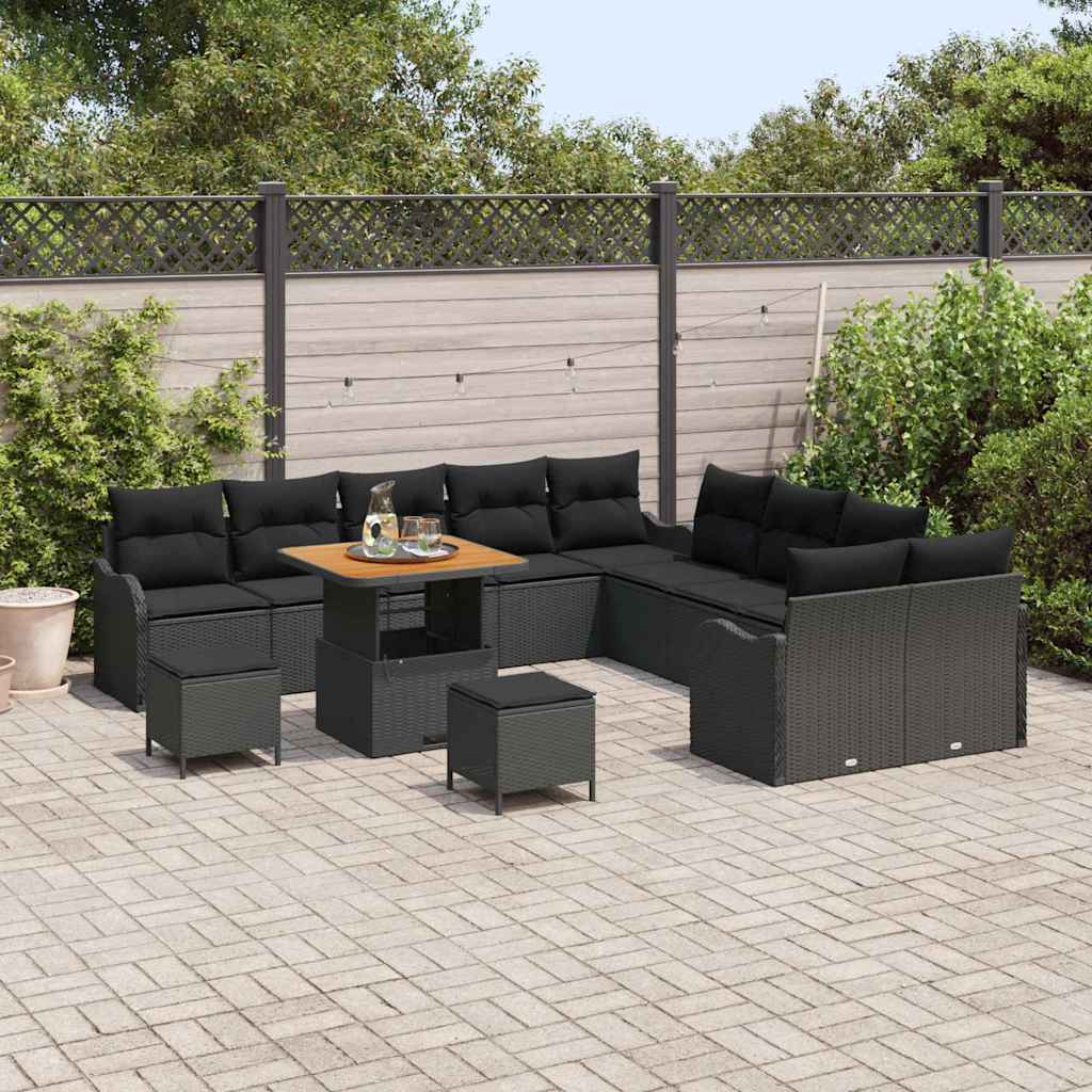 vidaXL Σετ Καναπέ Κήπου με μαξιλάρι 13 pcs Μαύρο 80 x 80 x 71 cm