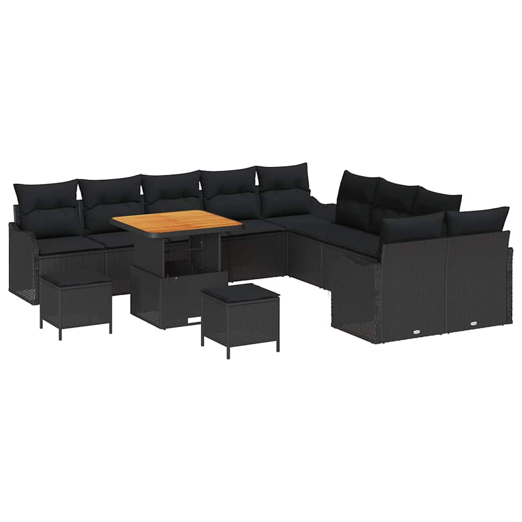 vidaXL Σετ Καναπέ Κήπου με μαξιλάρι 13 pcs Μαύρο 80 x 80 x 71 cm