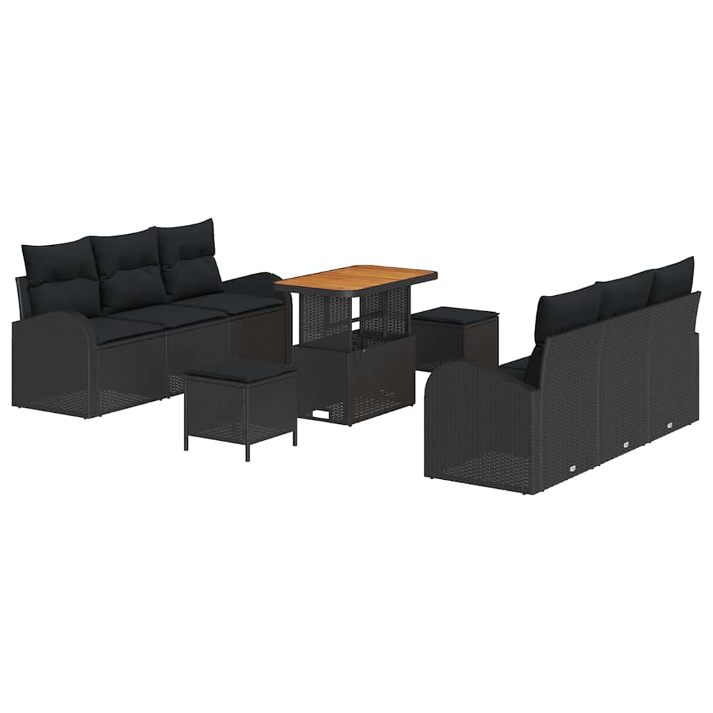 vidaXL Σετ Καναπέ Κήπου με μαξιλάρι 9 pcs Μαύρο 90 x 55 x 71 cm