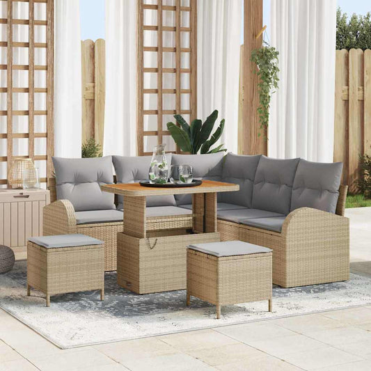 vidaXL Σετ Καναπέ Κήπου με μαξιλάρι 8 pcs Μπέζ και Ανοιχτό Γκρι