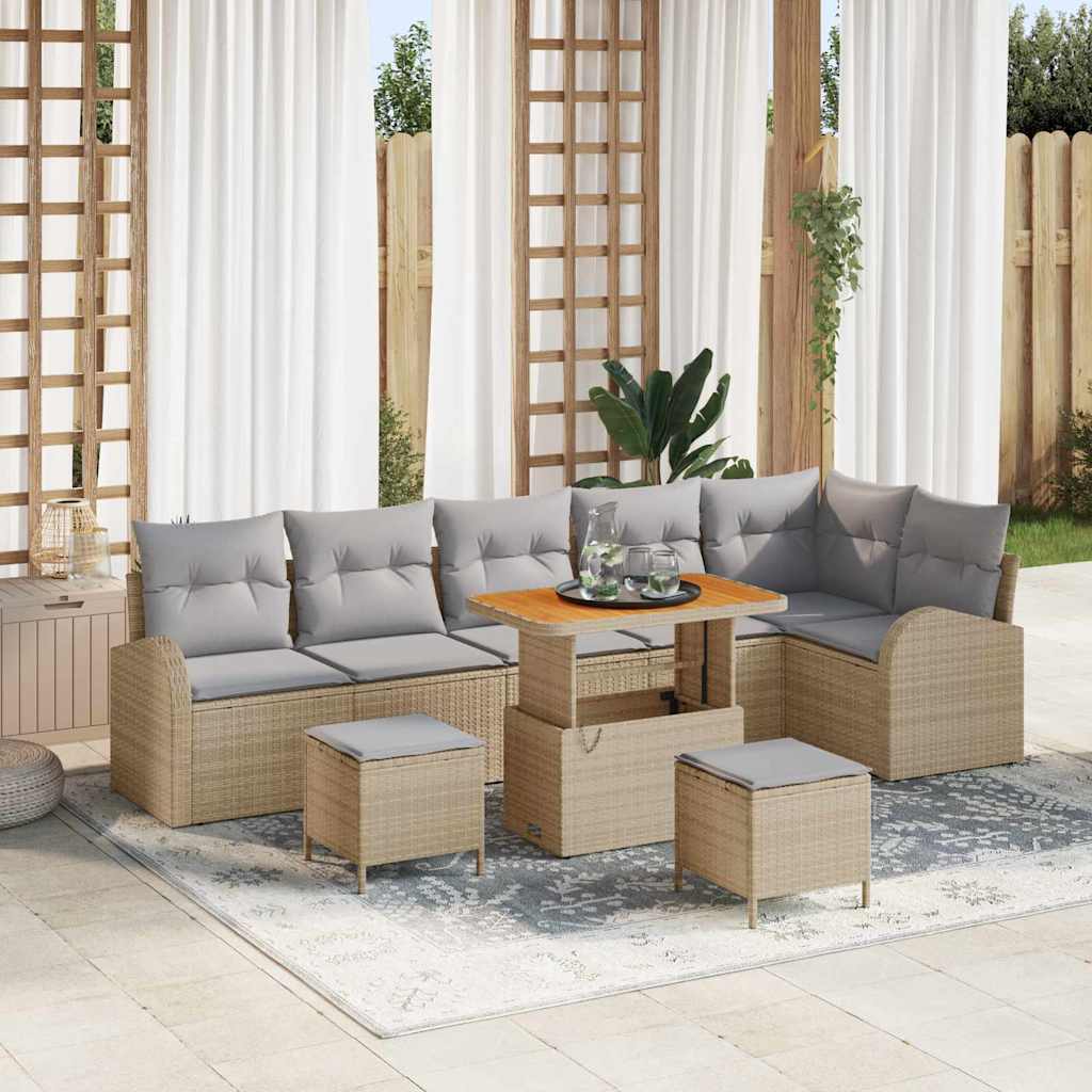 vidaXL Σετ Καναπέ Κήπου με μαξιλάρι 9 pcs Μπέζ και Ανοιχτό Γκρι