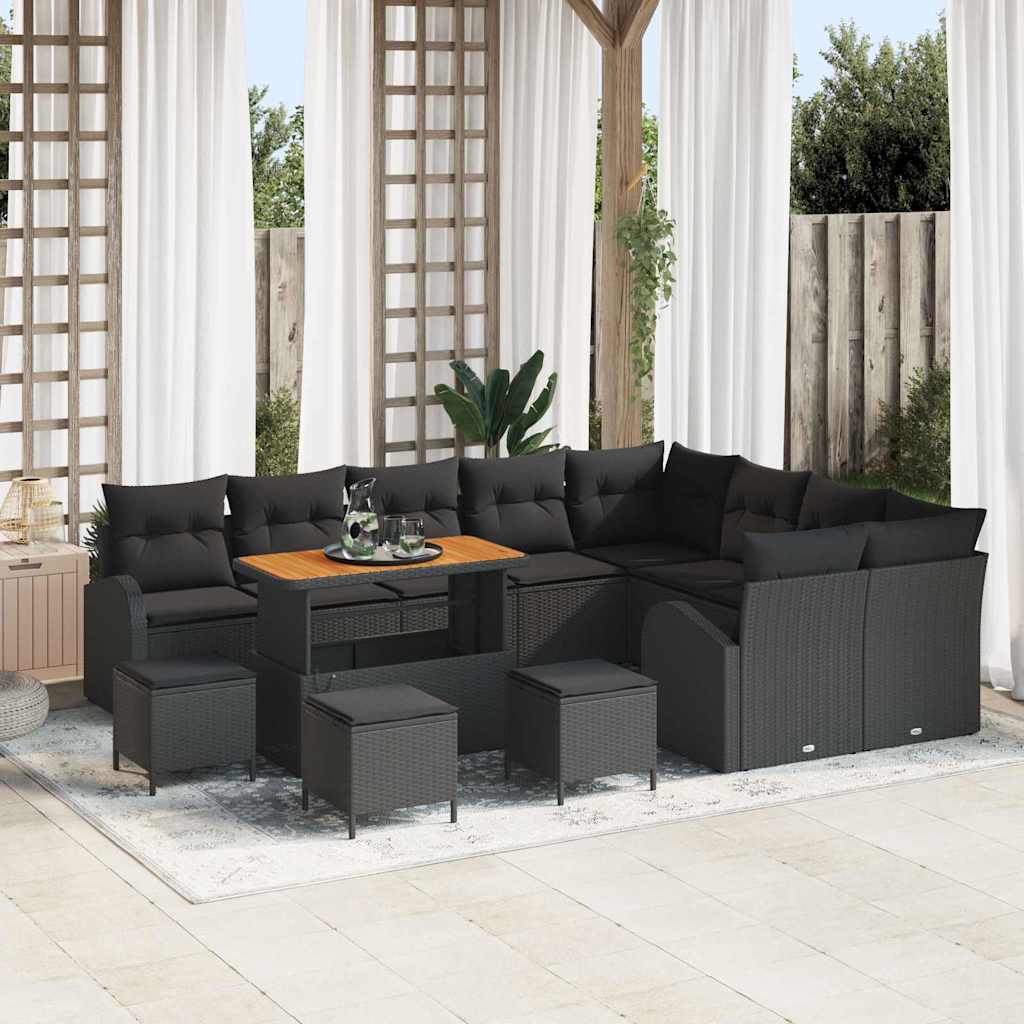 vidaXL Σετ Καναπέ Κήπου με μαξιλάρι 13 pcs Μαύρο 110 x 55 x 71 εκ