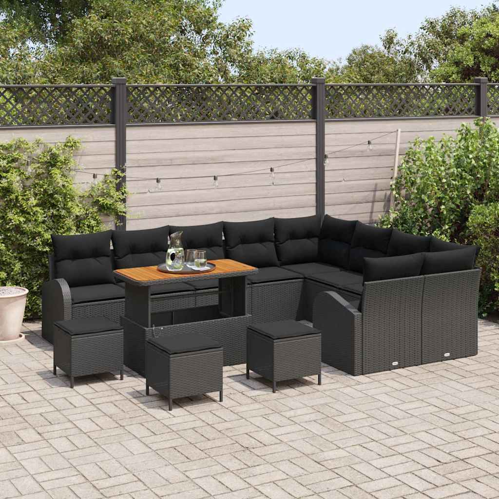 vidaXL Σετ Καναπέ Κήπου με μαξιλάρι 13 pcs Μαύρο 110 x 55 x 71 εκ