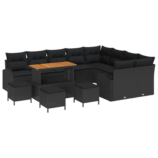 vidaXL Σετ Καναπέ Κήπου με μαξιλάρι 13 pcs Μαύρο 110 x 55 x 71 εκ