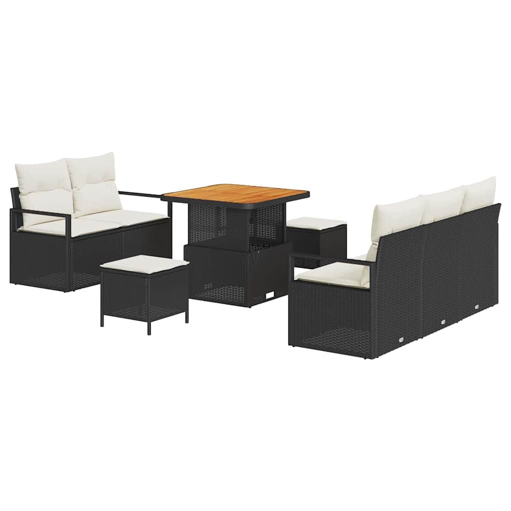 vidaXL Σετ 8 Τεμαχίων Καναπέ Κήπου με Μαξιλάρια Μαύρο Πολυ-ρατάν Ακακία