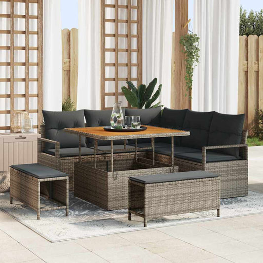 vidaXL Σετ Καναπέ Κήπου με μαξιλάρι με αποθήκευση 8 pcs Γκρι