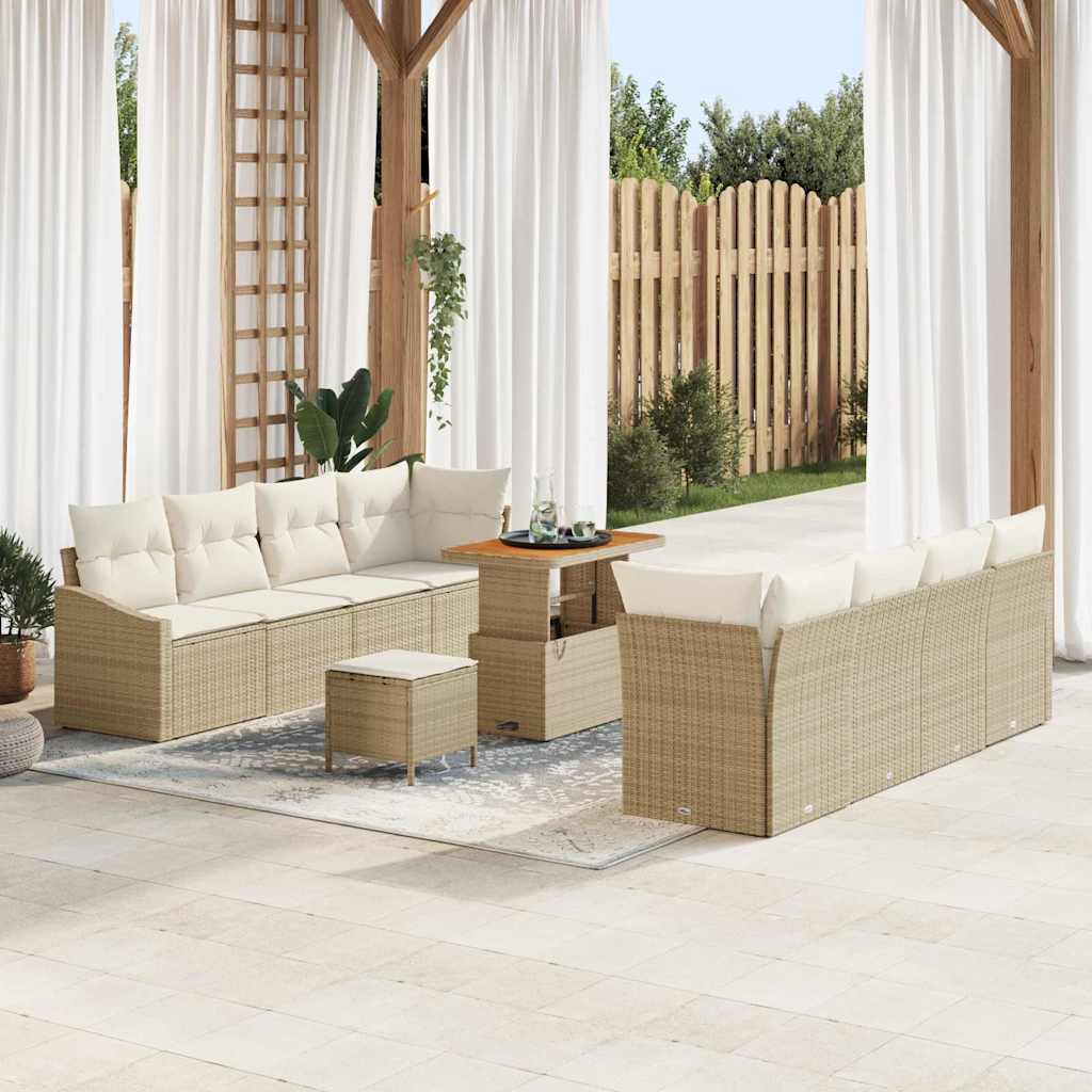 vidaXL Σετ Καναπέ Κήπου με μαξιλάρι 11 pcs Μπεζ, Κρέμα 90 x 55 x 71 cm