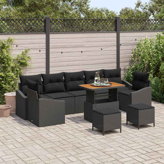 vidaXL Σετ Καναπέ Κήπου με μαξιλάρι 10 pcs Μαύρο 90 x 55 x 71 cm